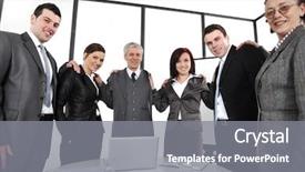  Presentation with group - Slide deck featuring job company - group of business people standing background and a  colored foreground