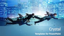  Presentation with shark fin - Presentation theme with job competencies - businessman with shark fin swimming background and a teal colored foreground