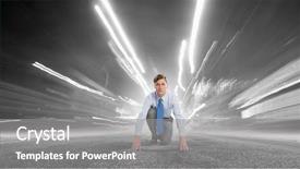  Presentation with anatomical position - Presentation design enhanced with job competencies - young determined businessman in starting background and a gray colored foreground