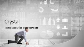  Presentation with anatomical position - Slide deck enhanced with job competencies - young determined businessman in starting background and a light gray colored foreground