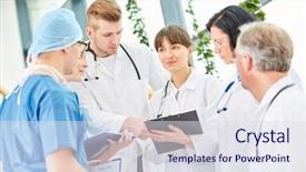  Presentation with team meeting - PPT theme with job competency - doctors as team in meeting background and a sky blue colored foreground