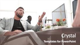  Presentation with sitting posture and computer ergonomics - Theme featuring job competency - thoughtful businessman sitting background and a dark gray colored foreground