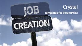  Presentation with creation - Amazing PPT theme having job creation sign with clouds backdrop and a ocean colored foreground