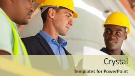  Presentation with working - Presentation theme having job engineering - group of industrial manager background and a soft green colored foreground