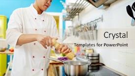  Presentation with cooking chef - PPT theme with job enrichment - chef adding salt or spices background and a soft green colored foreground