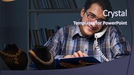  Presentation with workshop - Colorful presentation theme enhanced with job evaluation - young male jeweller working backdrop and a tawny brown colored foreground