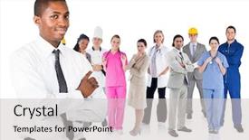  Presentation with job fair - Amazing PPT theme having job fair - businessman in shirt standing backdrop and a light gray colored foreground