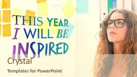  Presentation with artist - Presentation design consisting of job fair - concentrated artist looking at colorful background and a cream colored foreground