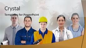  Presentation with job fair - Slide set with job fair - five workers of different industries background and a light gray colored foreground