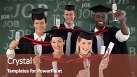  Presentation with green chalkboard - Presentation theme consisting of job fair - group of people graduating background and a tawny brown colored foreground