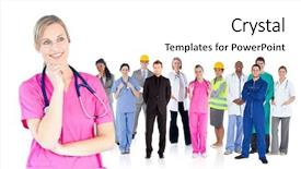  Presentation with job fair - Slide deck featuring job fair - nurse standing in front background and a white colored foreground