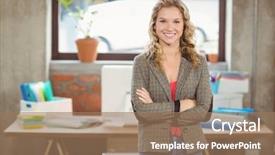  Presentation with job fair - Theme having job fair - portrait of confident smiling woman background and a coral colored foreground