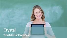  Presentation with hands holding black tablet - Theme with job fair - smiling teacher holding tablet pc background and a seafoam green colored foreground