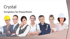 Presentation with industry - PPT layouts enhanced with job fair - various workers of industry background and a white colored foreground