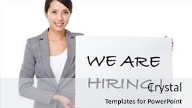  Presentation with hiring - Audience pleasing slide set consisting of job fair - young businesswoman holding a placard backdrop and a light gray colored foreground