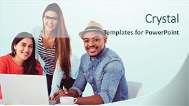  Presentation with team meeting - Slide deck featuring job fair - young creative team having background and a sky blue colored foreground