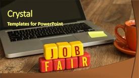  Presentation with job fair - Cool new PPT layouts with job fair written backdrop and a tawny brown colored foreground