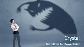  Presentation with shadow - PPT layouts featuring job fear - business man afraid of his background and a ocean colored foreground