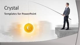  Presentation with foggy - PPT layouts with job flow - young businessman fishing coins background and a white colored foreground