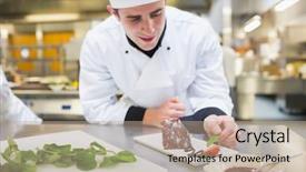  Presentation with dessert - Beautiful presentation theme featuring job food - smiling chef putting mint backdrop and a coral colored foreground