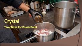  Presentation with food safety - Slides having job food safety - chef is adding white wine background and a tawny brown colored foreground