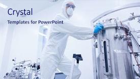  Presentation with scientist - PPT theme consisting of job food safety - scientist standing on ladder looking background and a sky blue colored foreground