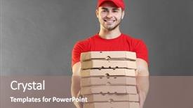  Presentation with pizza - Slides consisting of job food safety - young handsome man with pizza background and a  colored foreground