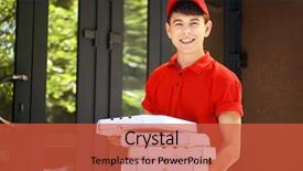  Presentation with pizza - Colorful slide set enhanced with job food safety - young man delivering pizza box backdrop and a red colored foreground