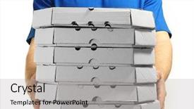  Presentation with pizza - Presentation enhanced with job food safety - young man holding pizza isolated background and a  colored foreground