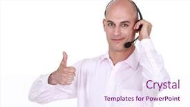  Presentation with headphones - Slides featuring job fulfillment - man wearing headphones giving background and a sky blue colored foreground