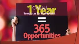  Presentation with possibilities opportunities - Colorful presentation enhanced with job incentive - 1 year 365 opportunities card backdrop and a violet colored foreground