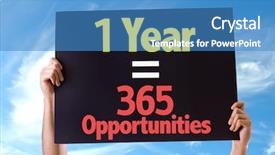  Presentation with sky - Cool new presentation design with job incentive - 1 year 365 opportunities card backdrop and a teal colored foreground