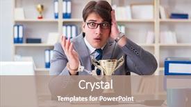  Presentation with champion golden trophy cup - Slide deck with job incentive - businessman with golden cup background and a coral colored foreground