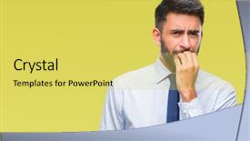  Presentation with anxiety - Slide set consisting of job insecurity - adult hispanic business man background and a  colored foreground