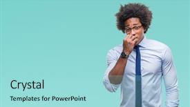  Presentation with afro - Slides featuring job insecurity - afro american business man wearing background and a  colored foreground