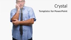  Presentation with anxiety - Slides consisting of job insecurity - handsome senior business man background and a  colored foreground