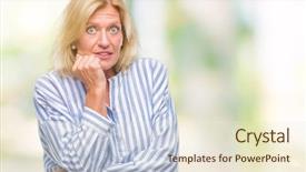  Presentation with anxiety - Theme having job insecurity - middle age blonde business woman background and a cream colored foreground