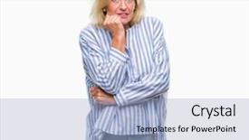  Presentation with anxiety - Cool new presentation theme with job insecurity - middle age blonde business woman backdrop and a  colored foreground