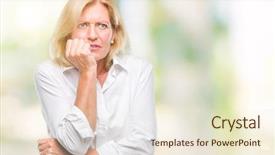  Presentation with anxiety and stress - PPT theme with job insecurity - middle age blonde business woman background and a  colored foreground