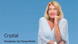  Presentation with anxiety - Slide deck consisting of job insecurity - middle age blonde business woman background and a light blue colored foreground