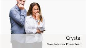  Presentation with anxiety - Colorful slide deck enhanced with job insecurity - middle age hispanic business couple backdrop and a  colored foreground