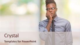  Presentation with african american in computer lab business - Cool new PPT theme with job insecurity - young african american business man backdrop and a  colored foreground