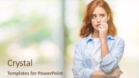  Presentation with anxiety - Presentation theme with job insecurity - young beautiful business woman background and a lemonade colored foreground