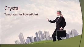  Presentation with blindfolded - Audience pleasing slide deck consisting of job insecurity - young blindfolded businessman steps backdrop and a lemonade colored foreground