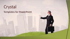  Presentation with blindfolded - PPT layouts having job insecurity - young blindfolded businessman steps background and a  colored foreground