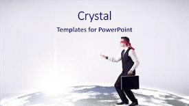  Presentation with blindfolded - PPT theme featuring job insecurity - young blindfolded businessman steps background and a  colored foreground