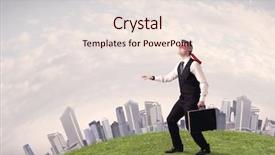  Presentation with blindfolded - Slides consisting of job insecurity - young blindfolded businessman steps background and a  colored foreground