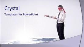  Presentation with realistic - Slide set featuring job insecurity - young blindfolded businessman steps background and a  colored foreground