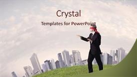  Presentation with blindfolded - Slide set consisting of job insecurity - young blindfolded businessman steps background and a lemonade colored foreground