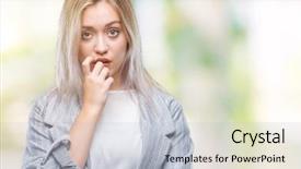  Presentation with anxiety - Presentation theme featuring job insecurity - young blonde business woman wearing background and a  colored foreground